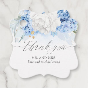 Dusty Blue and White Flowers Wedding Thank You Favour Tags