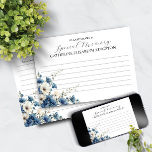Dusty Blue and White Funeral Memorial Memory Card