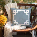 Dusty Blue and White Greek Key | Editable Colours Outdoor Pillow<br><div class="desc">Design your own custom throw pillow in any colour combination to perfectly coordinate with your home decor in any room! Use the design tools to change the background colour and the Greek key border colour, or add your own text to include a name, monogram initials or other special text. Every...</div>