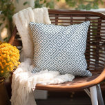 Dusty Blue and White Greek Key Pattern Outdoor Pillow<br><div class="desc">Design your own custom throw pillow in any colour to perfectly coordinate with your home decor in any room! Use the design tools to change the background colour behind the white Greek key pattern, or add your own text to include a name, monogram initials or other special text. Every pillow...</div>