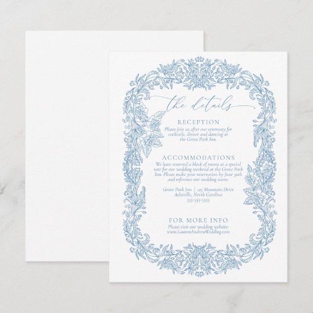Dusty Blue and White Modern Minimalist Wedding Enclosure Card (Front/Back)