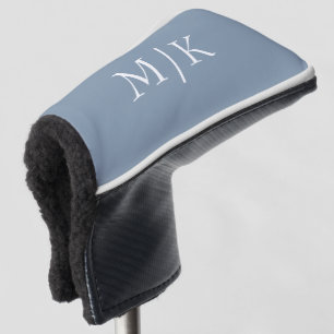 Dusty Blue and White Modern Monogram Golf Head Cover