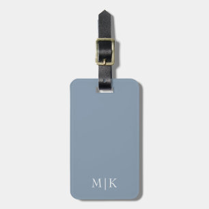 Dusty Blue and White Modern Monogram Luggage Tag