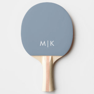 Dusty Blue and White Modern Monogram Ping Pong Paddle