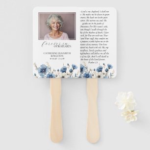 Dusty Blue and White Photo Memorial  Hand Fan