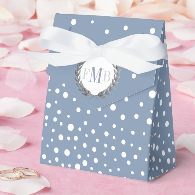 Dusty blue and white polka dot pattern wedding fav favor box (Wedding)