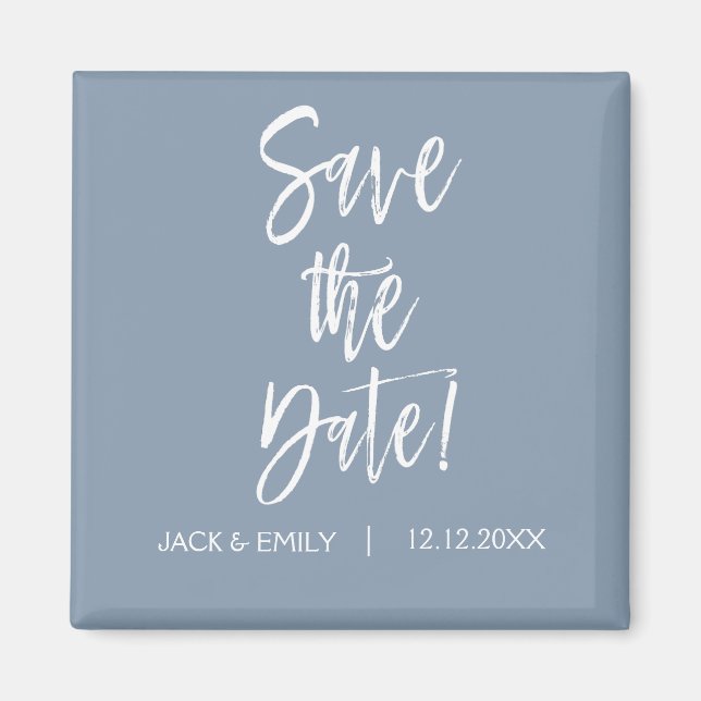 Dusty Blue and White Save the Date Magnet (Front)