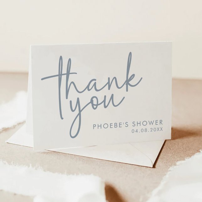 Dusty Blue and White Script Bridal Shower Folded Thank You Card (Creator Uploaded)