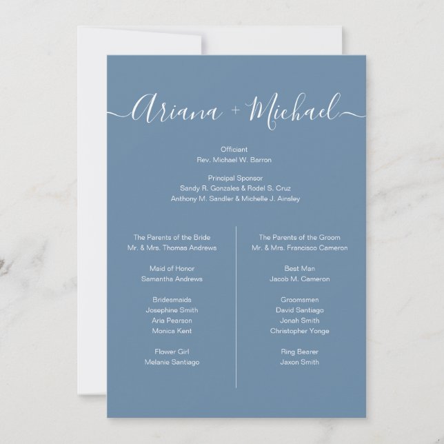 Dusty Blue and White Simple bridal party list Invitation (Front)