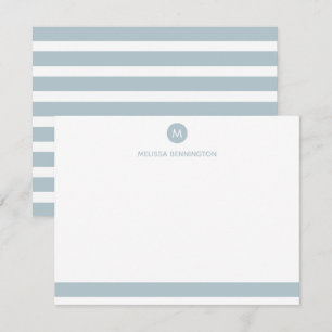 Dusty Blue and White Striped Personalized Monogram Card