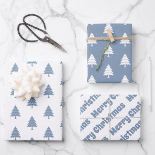 Dusty blue and white trees Merry Christmas holiday Wrapping Paper Sheet