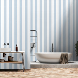 Dusty Blue And White Ultra Wide 4 Inch Stripe Wallpaper