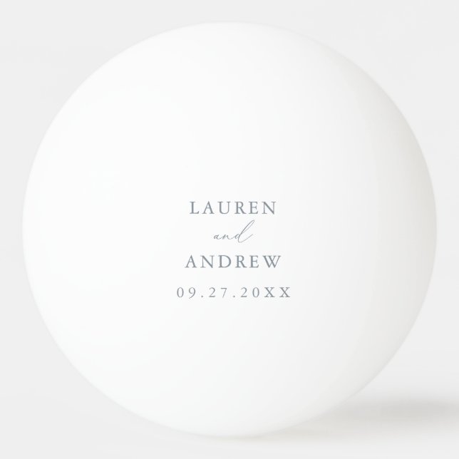 Dusty Blue and White Wedding Personalized Beer Ping Pong Ball (Front)