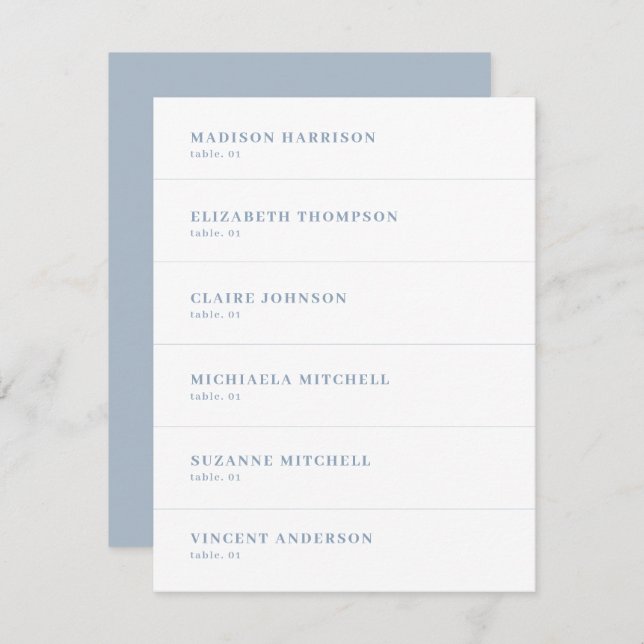 Dusty Blue and White Wedding Place Name Card DIY (Front/Back)