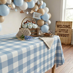 Dusty Blue and White Western  Baby Cowboy Shower Tablecloth
