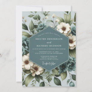 Dusty Blue Anemone Bloom Wedding Invitation