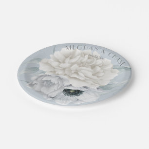 Dusty Blue Anemone Cream Peony Floral Paper Plate