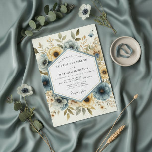 Dusty Blue Anemone Romance Wedding Invitation