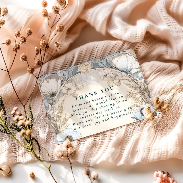 Dusty Blue Anemone Wedding Thank You Card (Creator Uploaded)