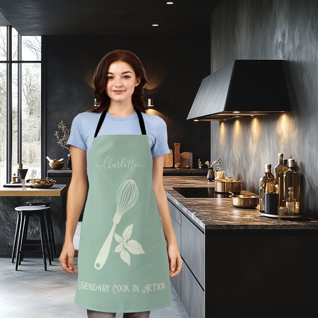 Dusty Blue Apron with Cream Whisk and Herb Design (Creator Uploaded)