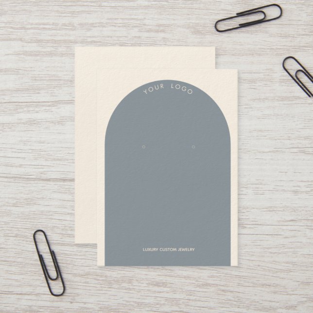 Dusty Blue Arch Earring Display Business Card (Front/Back In Situ)