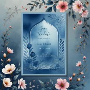 Dusty Blue arch floral Wedding save the date Invitation