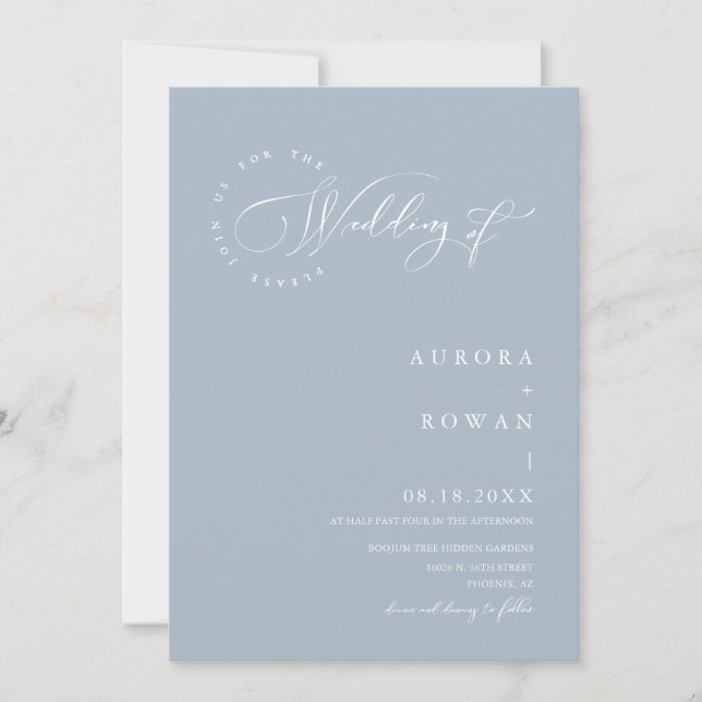Dusty Blue Arch QR Code Wedding Photo Invitation (Front)