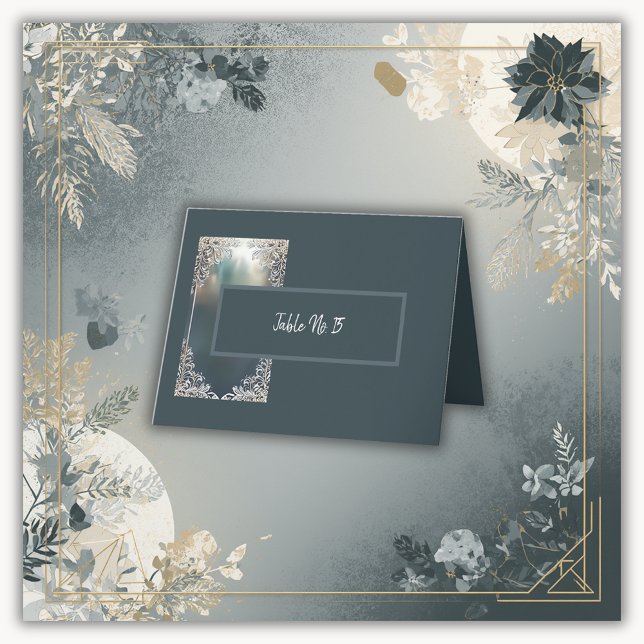dusty blue art deco ornate frame seating card (Creator Uploaded)