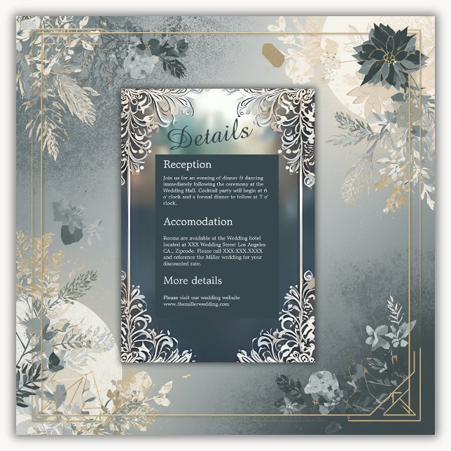 dusty blue art deco ornate frame wedding  enclosure card (Creator Uploaded)