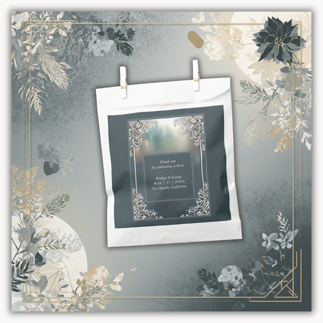 dusty blue art deco ornate frame wedding favour bag (Creator Uploaded)