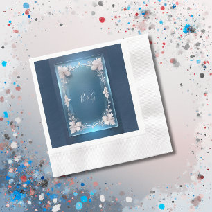 dusty blue art deco ornate frame wedding  napkin