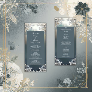 dusty blue art deco ornate frame wedding  program