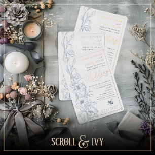Dusty Blue Art Deco Wildflower Wedding Invitation