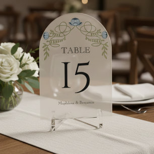 Dusty Blue Art Nouveau Floral Wedding Table Number