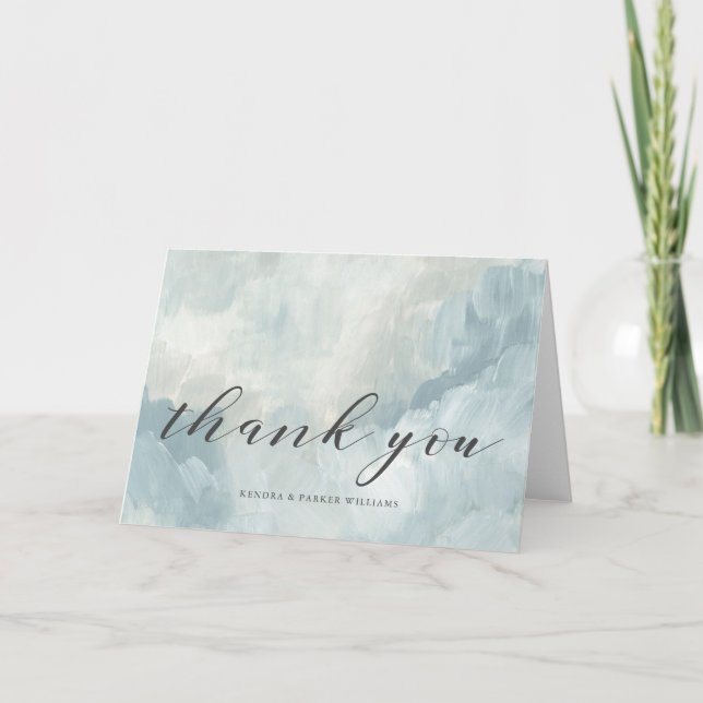 Dusty Blue ArtisticAbstract Brushstrokes Thank You Card (Front)