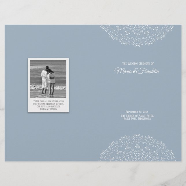 Dusty Blue avec blanc mandal programme de mariage  (Devant)