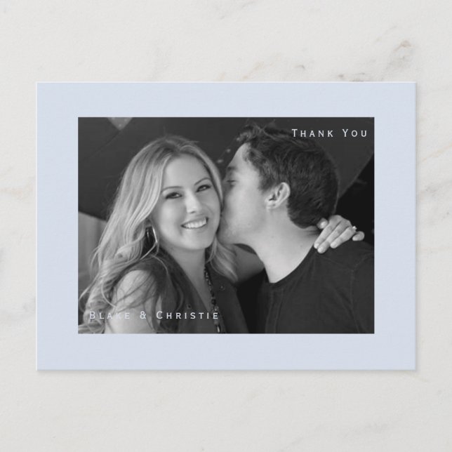 Dusty Blue B/W Photo Wedding Thank You Postcard (Front)