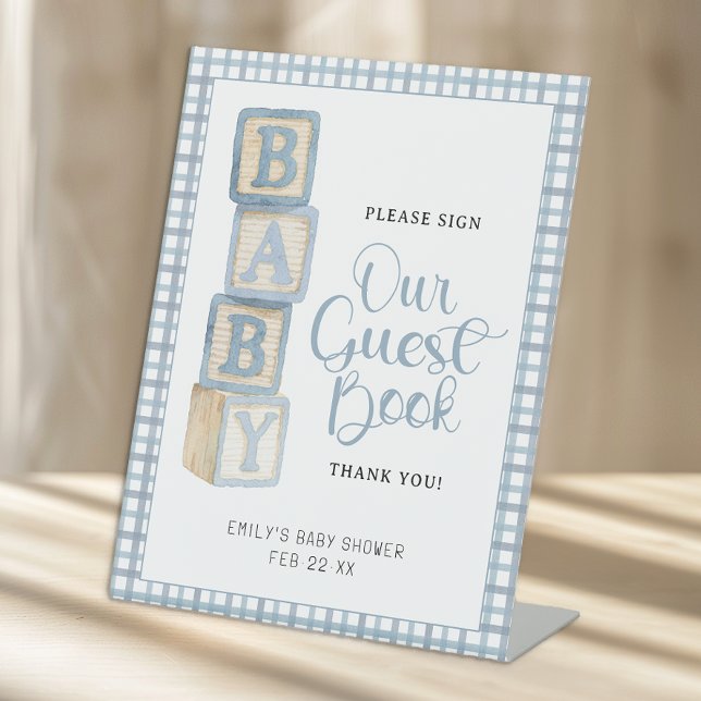 Dusty Blue Baby Blocks Please Sign Our Guest Book  (Guest Book Baby Shower Sign)