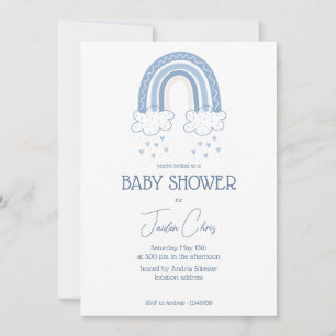 Dusty Blue Baby Boy Boho Style Baby Shower Invitation