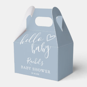 Dusty Blue Baby Boy Cute Heart Hello Baby Shower Favor Box