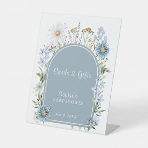Dusty Blue Baby In Bloom Baby Shower Cards & Gift  Pedestal Sign