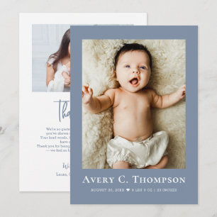 Dusty Blue Baby Photo Thank you & Newborn Birth Announcement