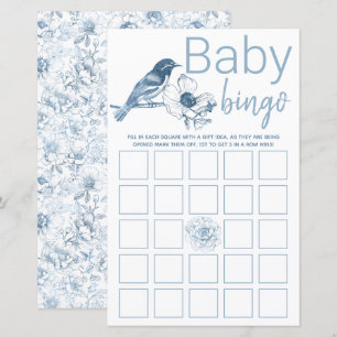Dusty Blue Baby Shower Baby Bingo Game Card