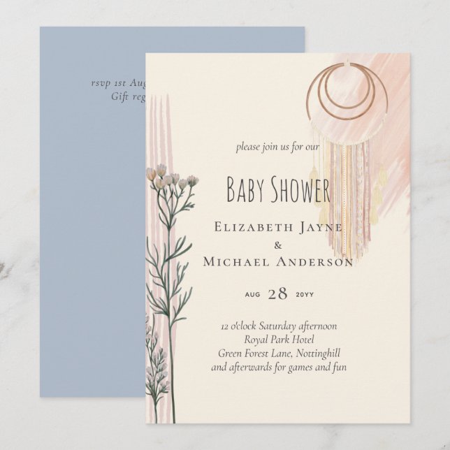 Dusty Blue Baby Shower Boho (Front/Back)