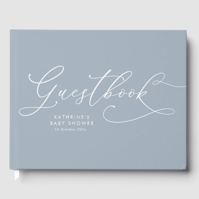 Dusty Blue Baby Shower Guest Book (Front)
