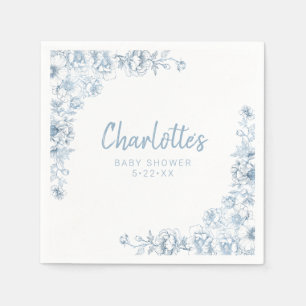 Dusty Blue Baby Shower Napkins Floral Chinoiserie