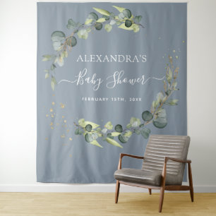 Dusty Blue Baby Shower Photo Booth Backdrop Tapestry