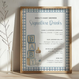 Dusty Blue Baby Shower Signature Drinks Sign 