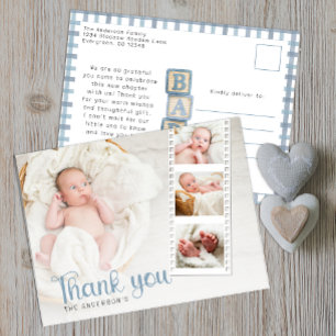 Dusty Blue Baby Shower Thank You Photo Postcard