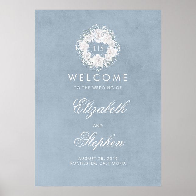 Dusty Blue Baby's Breath Mariage Affiche de bienve (Devant)